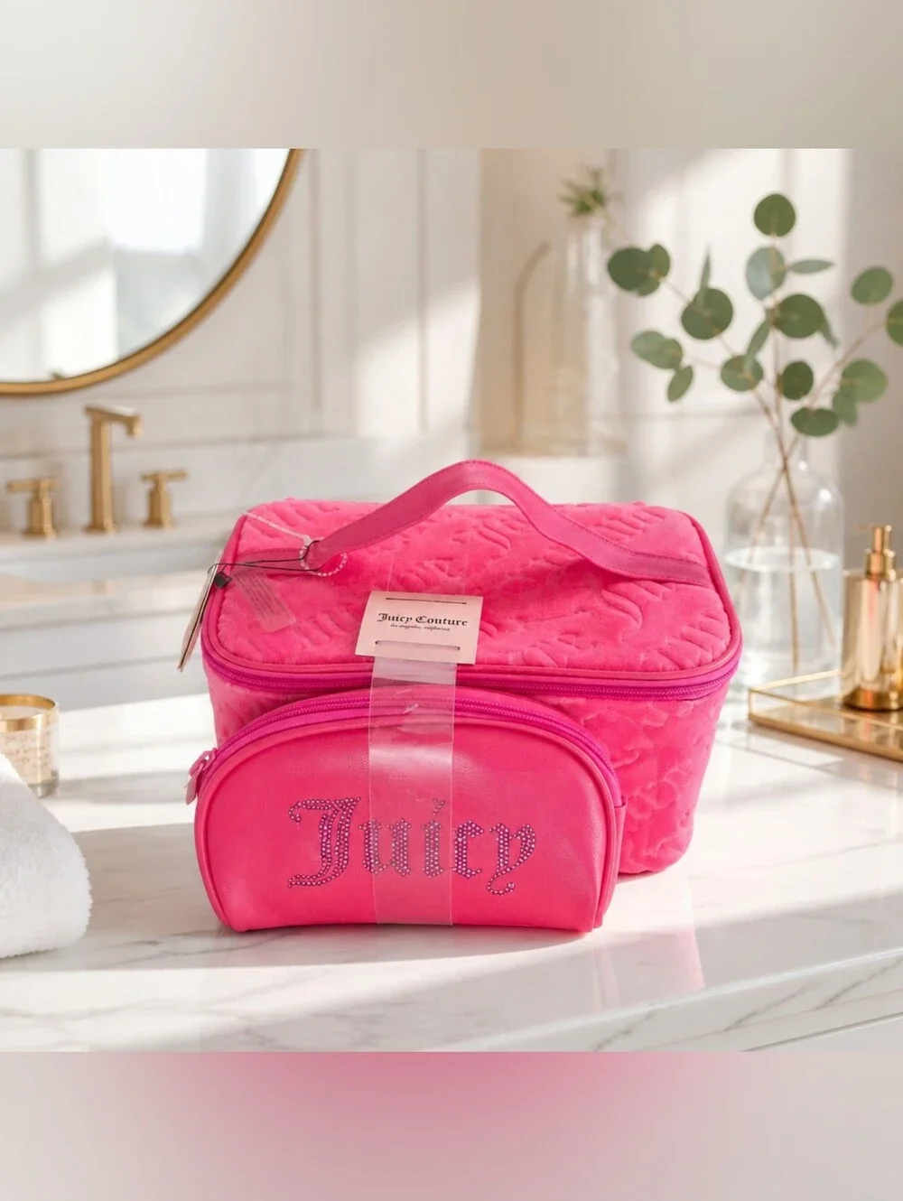 Juicy Couture Hot Pink Quilted 2-Piece Cosmetic Bag Set